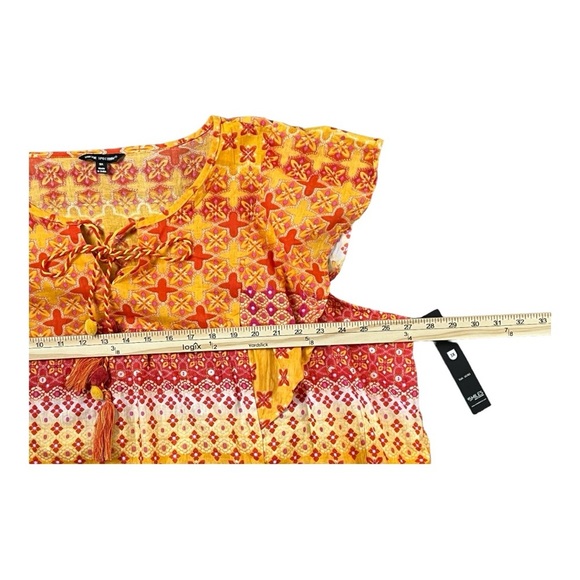 Unique Spectrum Boho Print Tassel Rope Tie Top Multi Orange Size 3X - Picture 8 of 9
